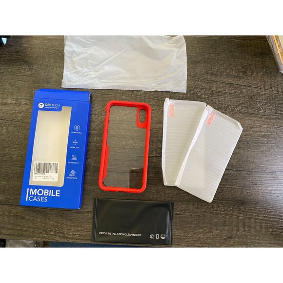 case for iPhone X/XS with 2 Tempered Glass Screen Protectors red and clear - Picture 7 of 7